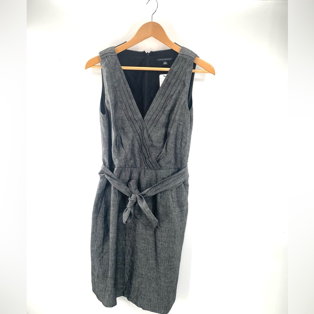 Banana Republic Women Dress 12 100% Linen  Flare Black White Sleeveless